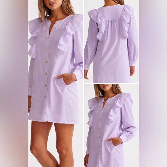 Entro Lavender Button-Up Dress with Ruffle Trim - Picture 11 of 11